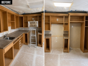 Kitchen before cabinet refinishing, in Broward county