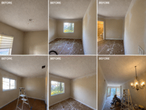 Before popcorn ceiling removal and smooth finish renovation in Broward County Florida with original texture ceiling and all paint